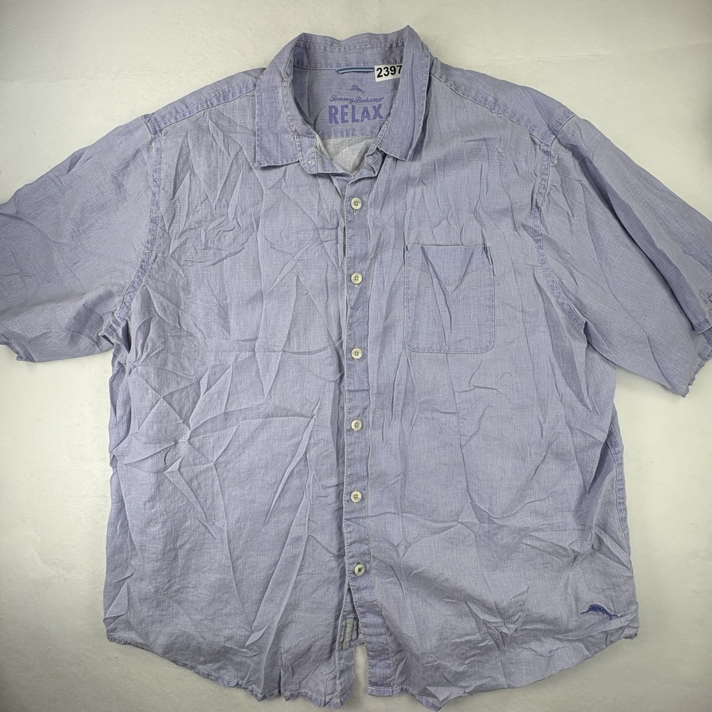Tommy Bahama Shirt Mens Big 2XB Purple 100% Linen Short Sleeve Button Up
